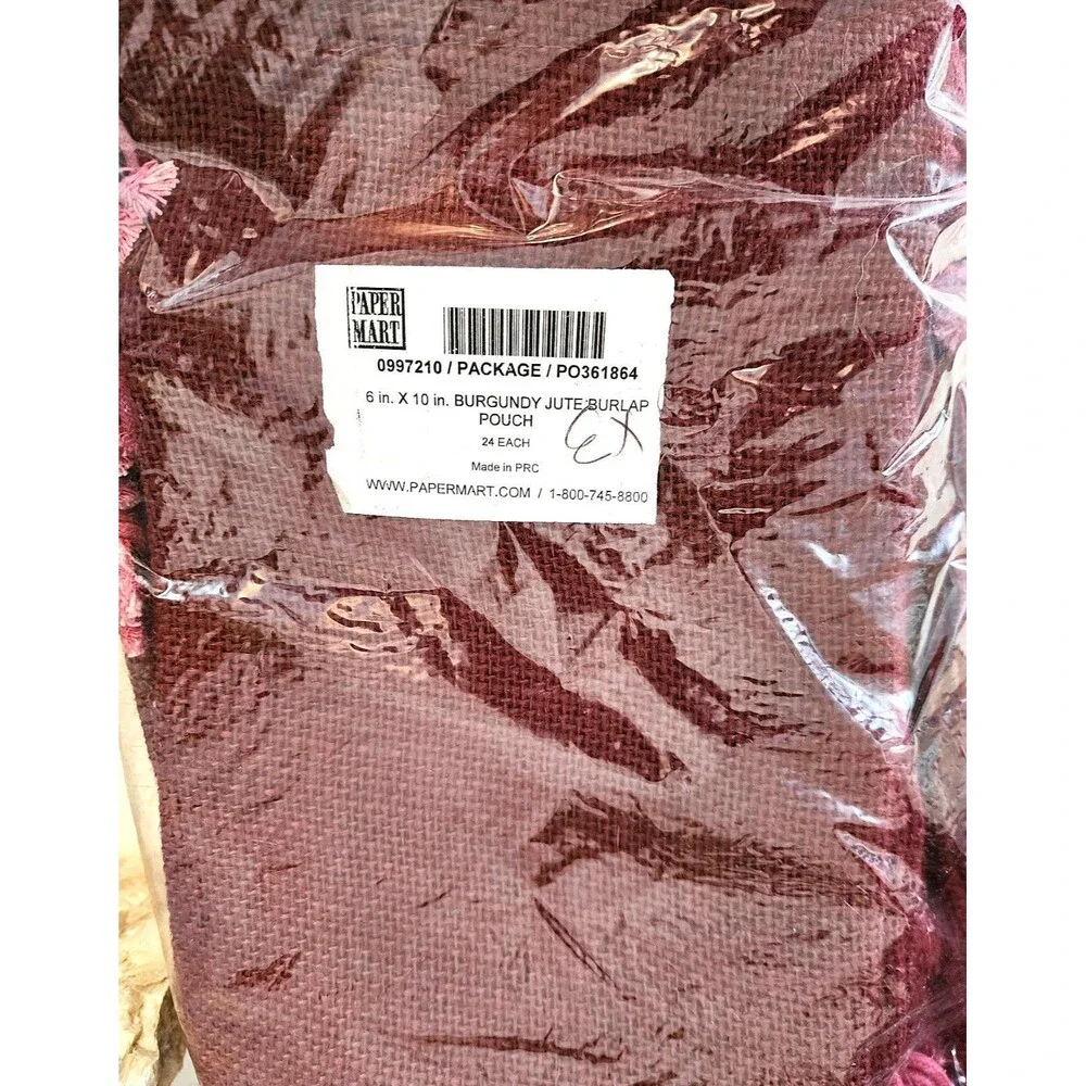 Burgundy Jute Burlap Drawstring Bags - 6